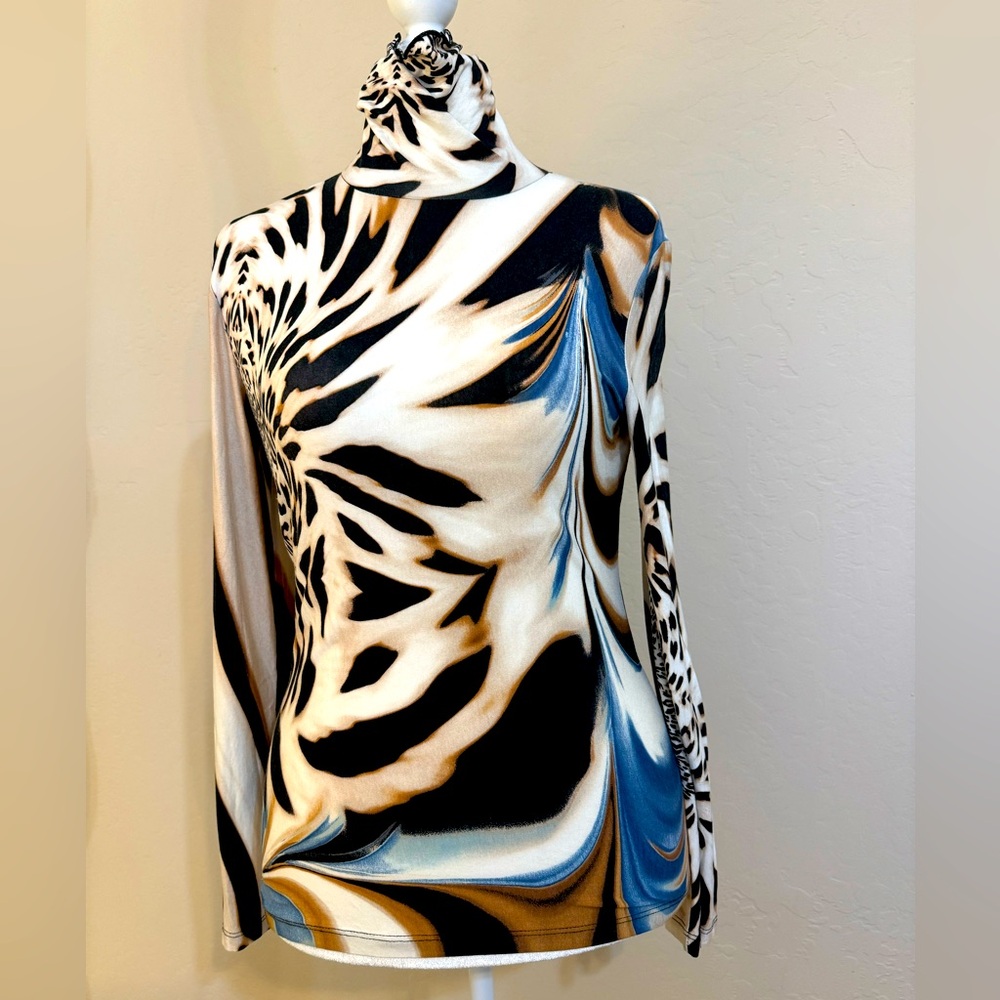 BOSTON PROPER Bold Leopard Print Mock Neck Top Size M Long Sleeve